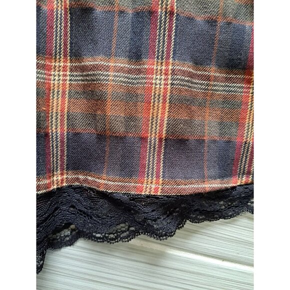 Vtg Plaid Skirt Medium Brown Dark Academia Preppy Women's Lace Trim - Picture 2 of 7